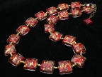 Red and 24 Kt Gold Foil Bombata Necklace